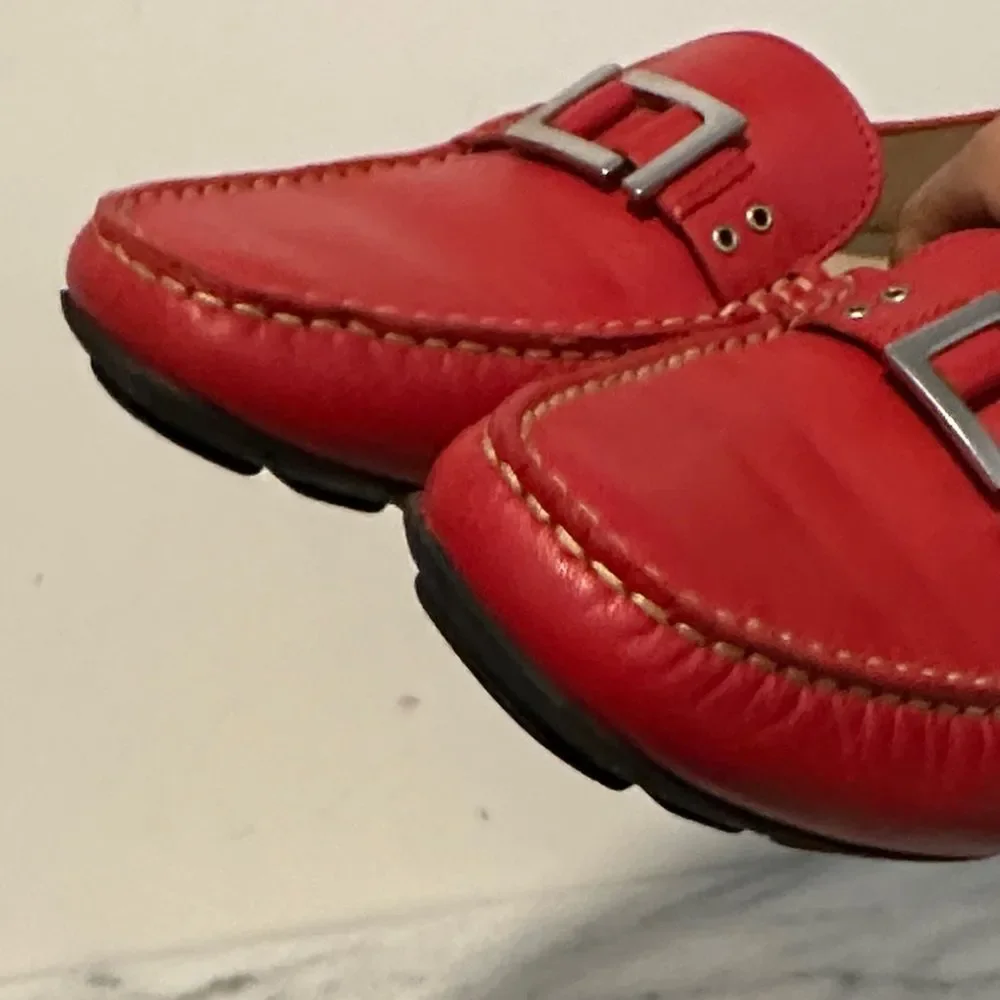 Geox Vibrant Red Leather Loafers womens sz 37.5